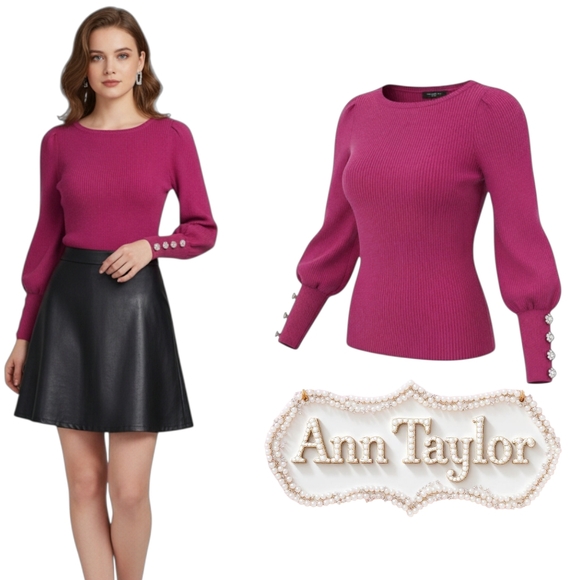 Ann Taylor Sweaters - Ann Taylor Pink Sweater With Crystal Button Accents Size Large Petite EUC